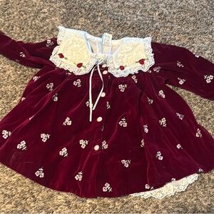 Vintage Elegant Roses Velvet Burgundy and White Baby Dress